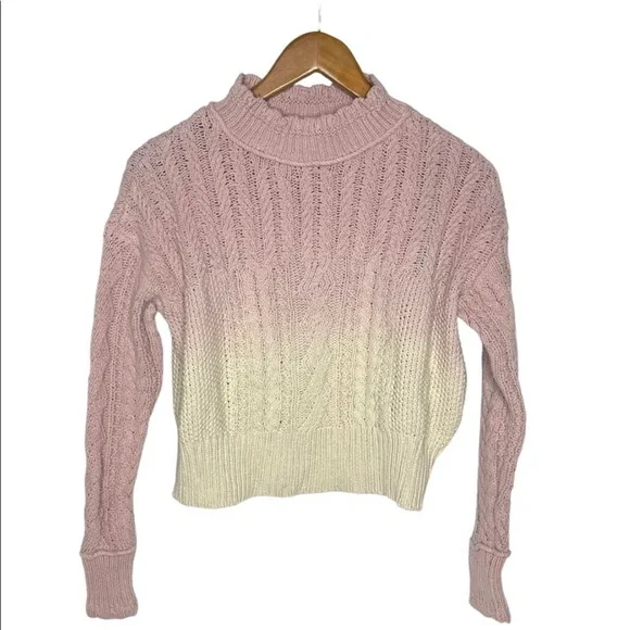 Final Price NWT Anthropologie Marci Dip dyed Cable knit Sweater pink/cr Ombre S - Picture 5 of 11